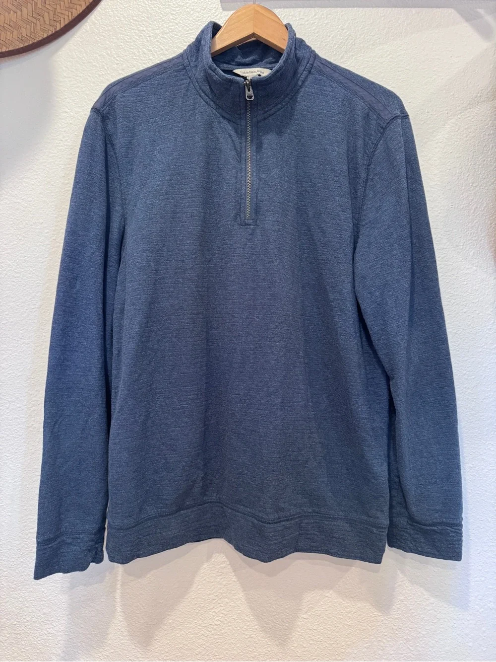 Calvin Klein Men's Indigo Heather Half-Zip Pullover Medium 100% Cotton